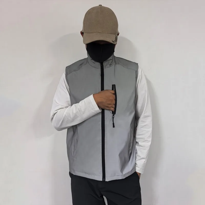 Nachtleuchtende Kleidung für Herren, leichte Weste mit Stehkragen, Frühling und Sommer, lässig, für Sport, Outdoor, Laufen, Radfahren, ärmellose Jacke – Detail 8