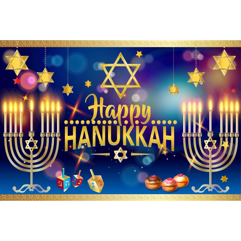 Judaism Happy Hanukkah Backdrop Jewish Jesus Passover Candlestick Party Candles Bread Decor Photography Background Photo Studio