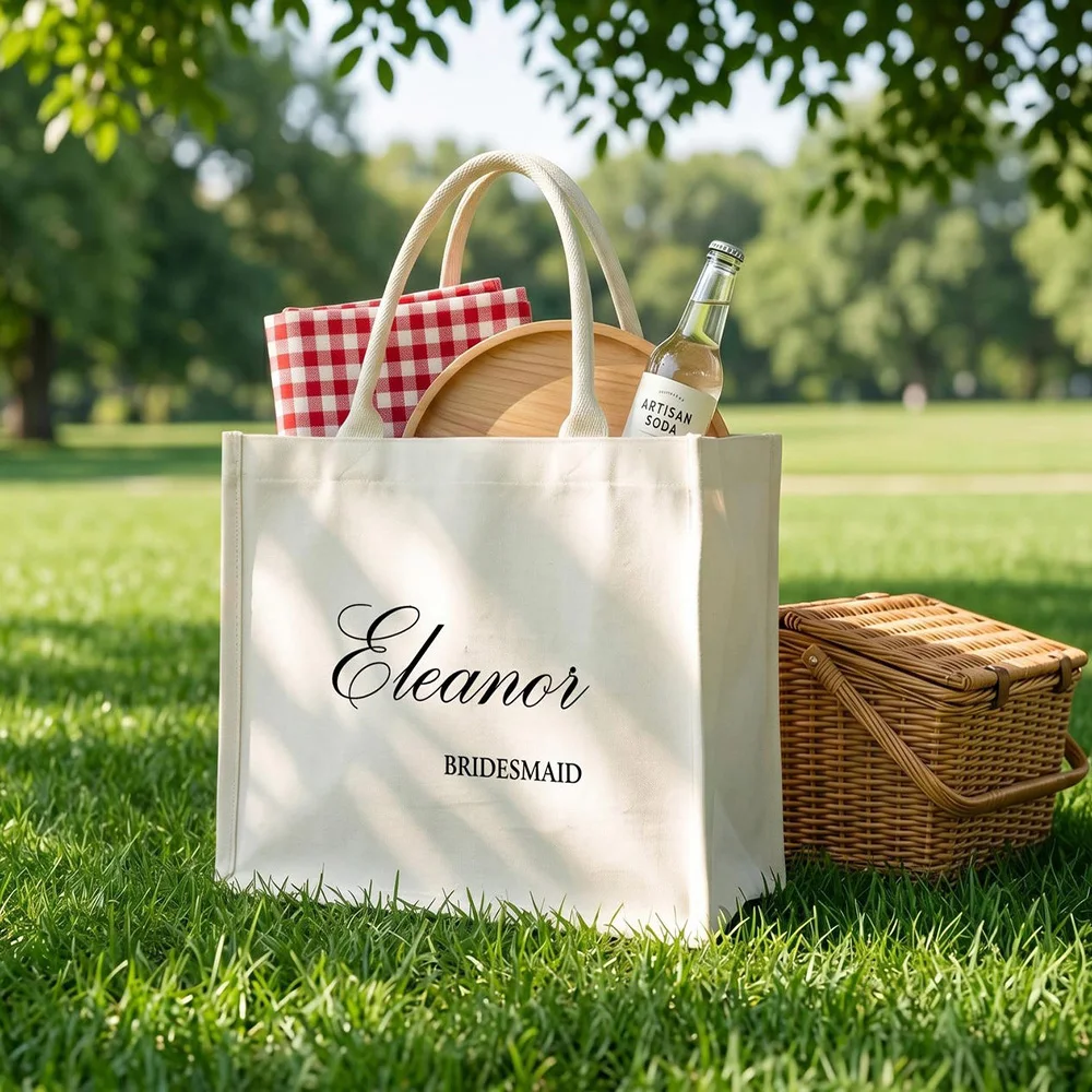 Custom 14ps Wedding Tote Bag Personalized Name Logo Large Canvas Shopper Bridesmaid Gift Bridal Party Favor Reusable Carry Bag