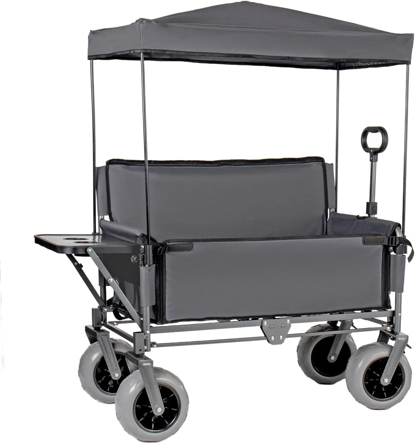 3-in-1 Collapsible Wagon Converts to Bench Convertible Folding Wagon Cart with Canopy &Rear-Mounted Folding Tabletop, 500lbs Hea