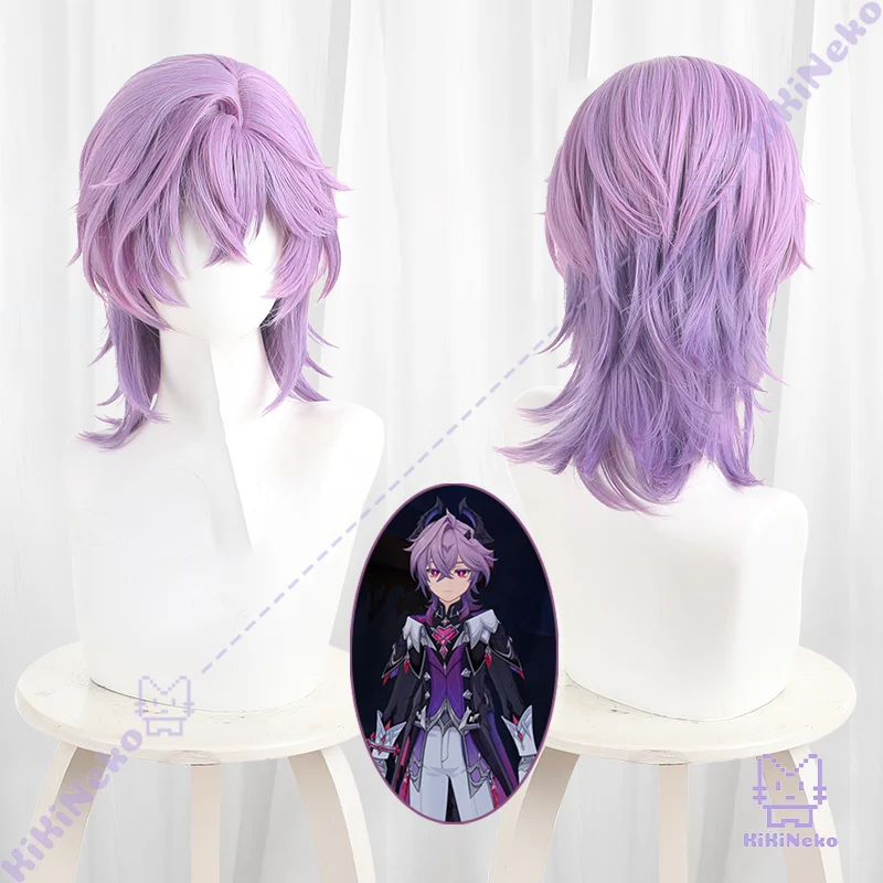 لعبة Genshin Impact Durin شعر مستعار تأثيري دوران تأثيري الذئب قطع الأرجواني شعر مستعار لحفلة Comicon Hallowmas الكبار النساء الرجال #1