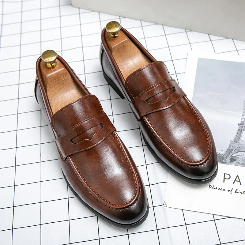 2024 Spring and Autumn Loafers Men Slip-On Business Formal Casual Shoes Brown MenShoes Leather Men Dress Shoes Large Size 38-48