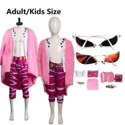 Anime Donquixote Doflamingo Cosplay Costume Adult/Kids Coat Shorts Belt Eyeglass Outfits Halloween Carnival Party Disguise Suit