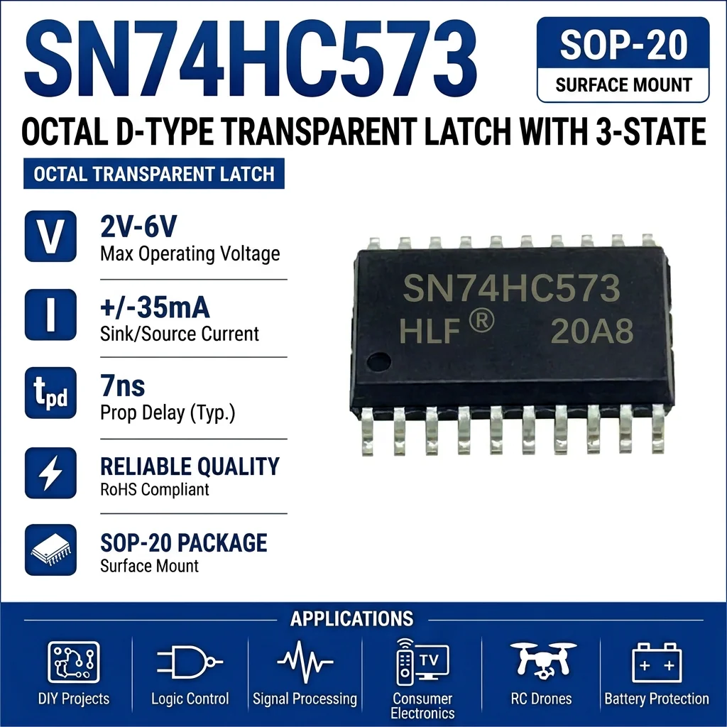 (20 pcs) SN74HC573N DIP-20 / SN74HC573DR SOP-20 SN74HC573 Octal Transparent D-Type Latch with 3-State Outputs