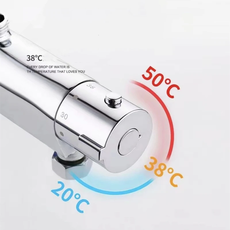 Imagem -03 - Temperatura Constante Kit Chuveiro Prata Latão Aquecedor de Água Válvula de Mistura Acessório do Banheiro 38 ° Controle de Temperatura