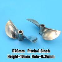 D76mm 2-Blade Copper Left/Right Propeller, Shaft Hole Inner Diameter 6.35mm for Model Gasoline Boat O-boat Racing Propeller