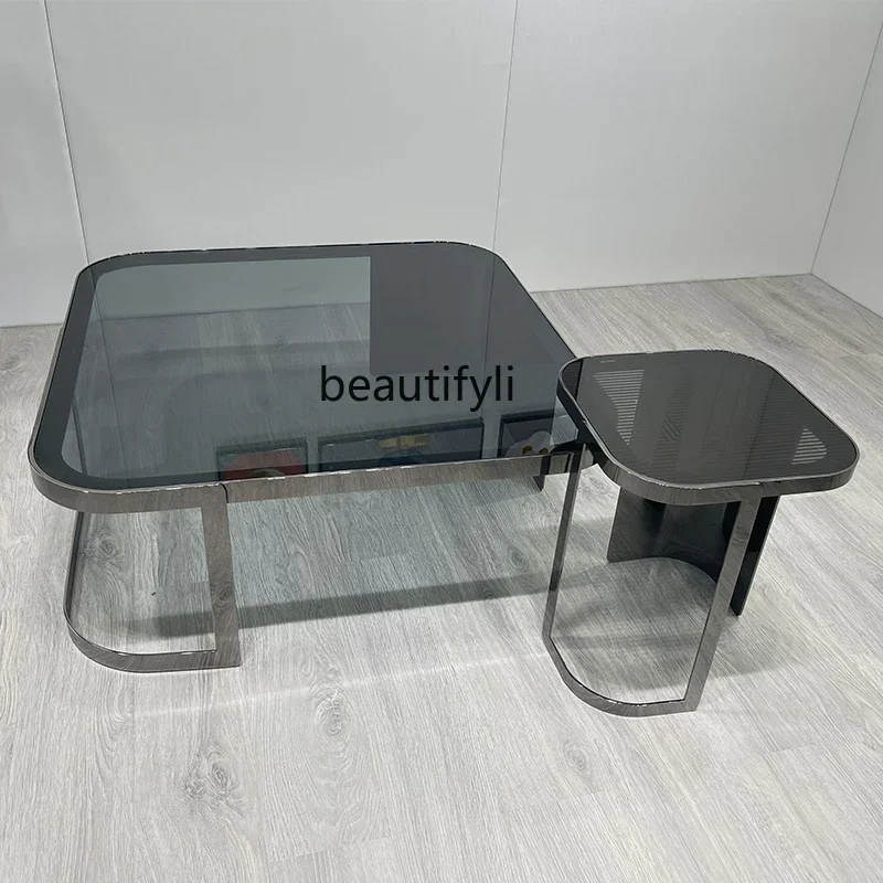 Modern Minimalist Italian Stainless Steel Light Luxury Coffee Table Glass Square Living Room Designer Personalized Tea Table