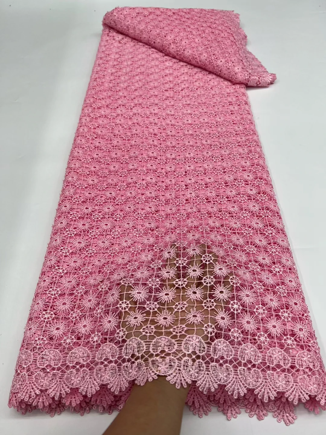 

NRFG74 Baby pink!Fashionable African water soluble lace fabric,wholesale embroidered guipure cord lace for party/wedding dress