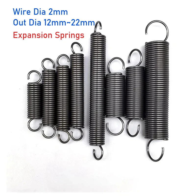 Expansion Springs Wire Dia 2mm Outer Diameter 12~22mm Open Hook Tension Spring Extension Tension Spring Length 35~240mm