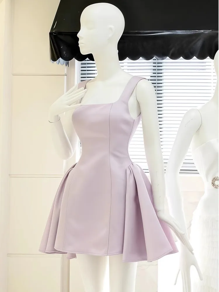 

Elegant Sexy Strapless Dress Women's Pure Classy Thousand Gold Wind Skirt High Waist A-Line Summer No-Sleeve Zipper Back