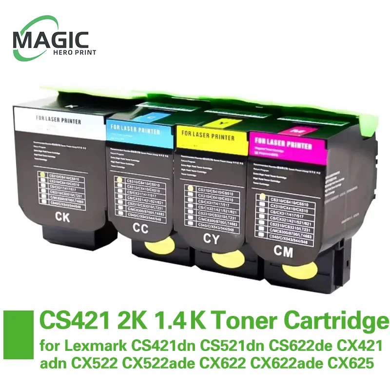 2K 1.4K Toner Cartridge for Lexmark CS421 CS421dn CS521 CS521dn CS622 CS622de CX421 CX421adn CX522 CX522ade CX622 CX622ade CX625