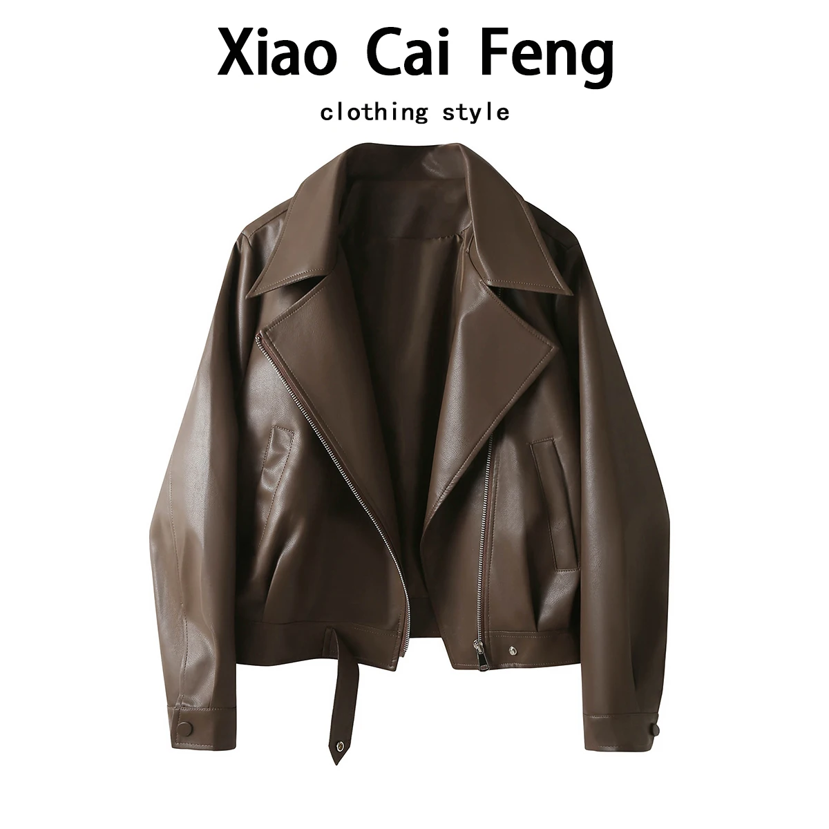 Outono couro do plutônio motociclista jaet feminino cor café terno colarinho versátil longo sve casaco dreng no vento foi