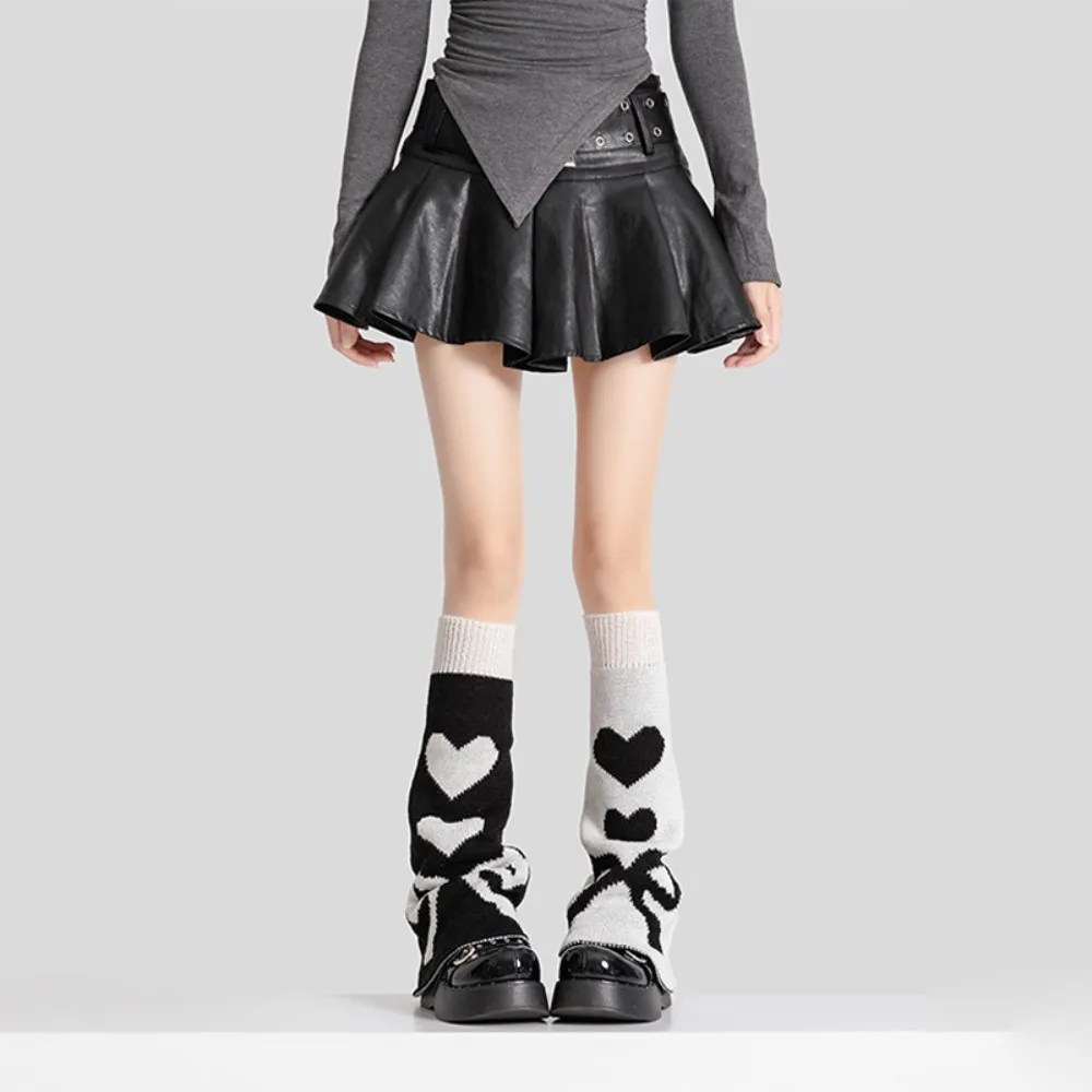 

Kawaii Heart Knitted Leg Warmers Spider Ballet Style Bow Leg Socks Y2k Sweet Lolita Boots Cover Autumn/Winter