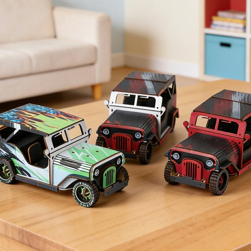 Wooden Off-Road Car 3D Puzzle, DIY Assembly Colorful Vehicle Model Kit, Creative Desk Decor & Unique Gift Idea for Kids & Adults