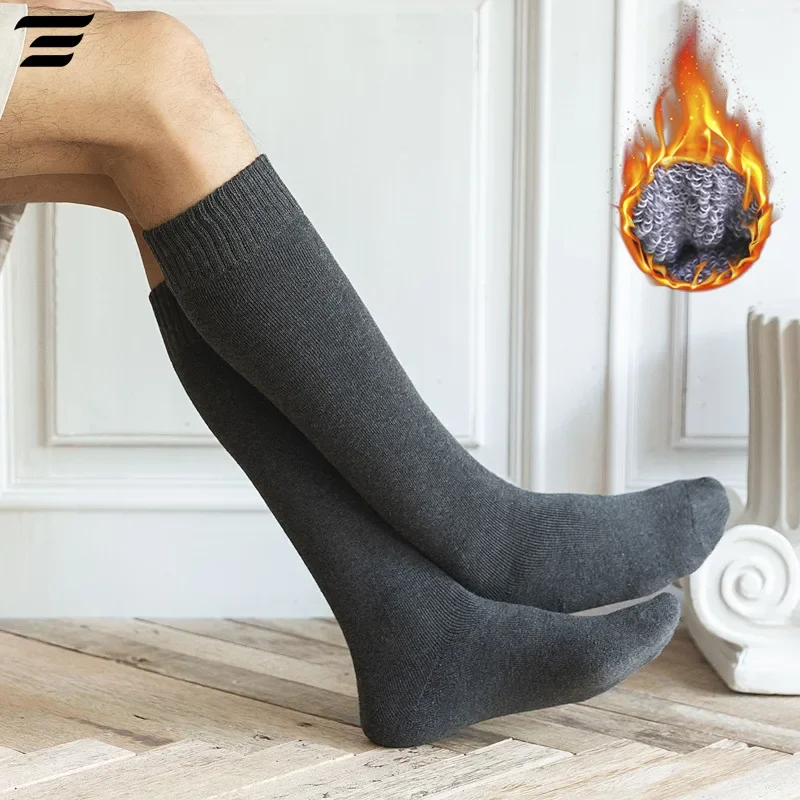 6PCS=3Pairs Men's Winter Compression Stocking Warm Hot Knee High Long Leg Terry Socks Cotton Thicken Cover Calf Socks Size 38-44