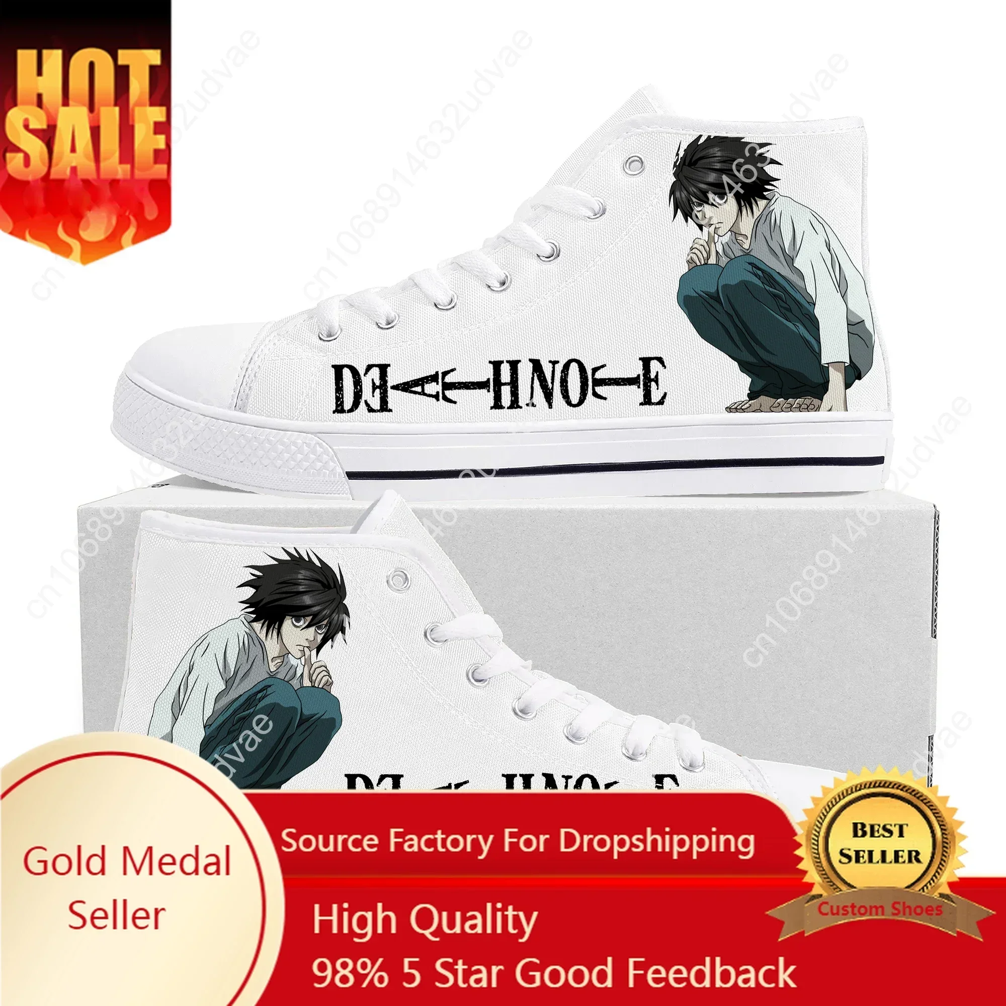 Death Note Yagami Light L High Top Sneakers Mens Womens Canvas Sneaker High Quality Casual Couple Shoes Custom Shoe