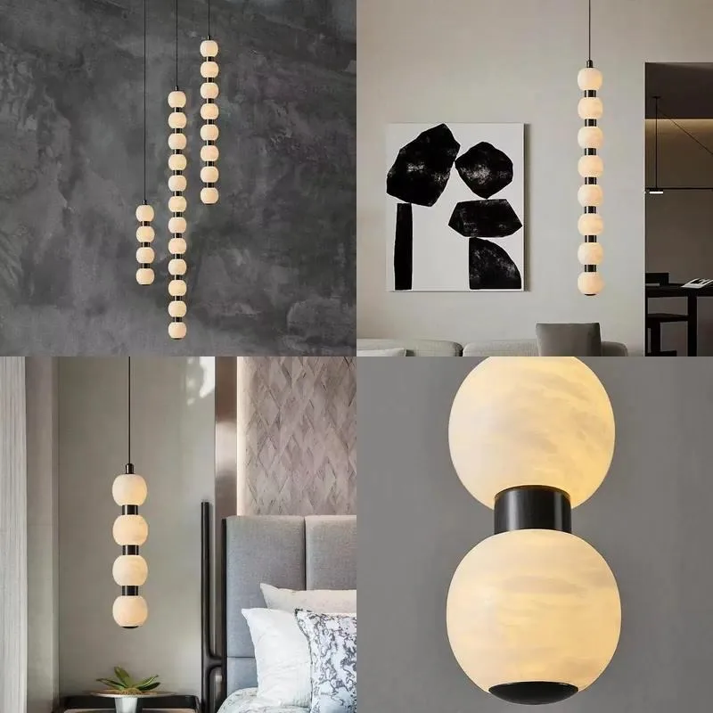 for Marble bedside chandelier LED modern minimalist Italian style fishing line chandelier, suitable for bedroom and living