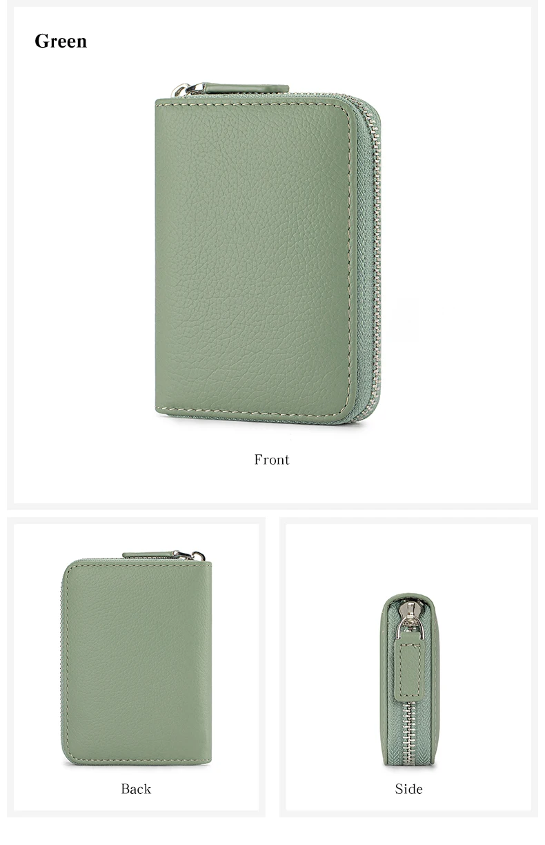 Genuine Leather Small Accordion Card Cases Holder For Women RFID Blocking Zipper Credit Card Wallet with Coin Pouch 2 Cash Slot