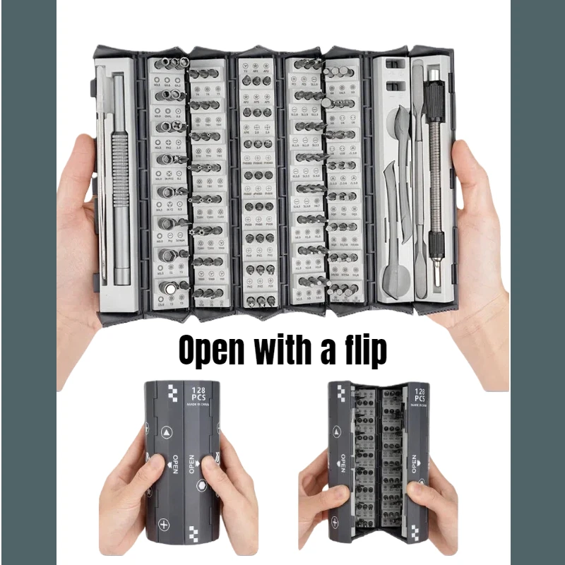 128-in-1 Multi-Functional Screwdriver Set Aluminum Alloy Handle Scroll Tube Bit Storage Case DIY for Electronics Repair