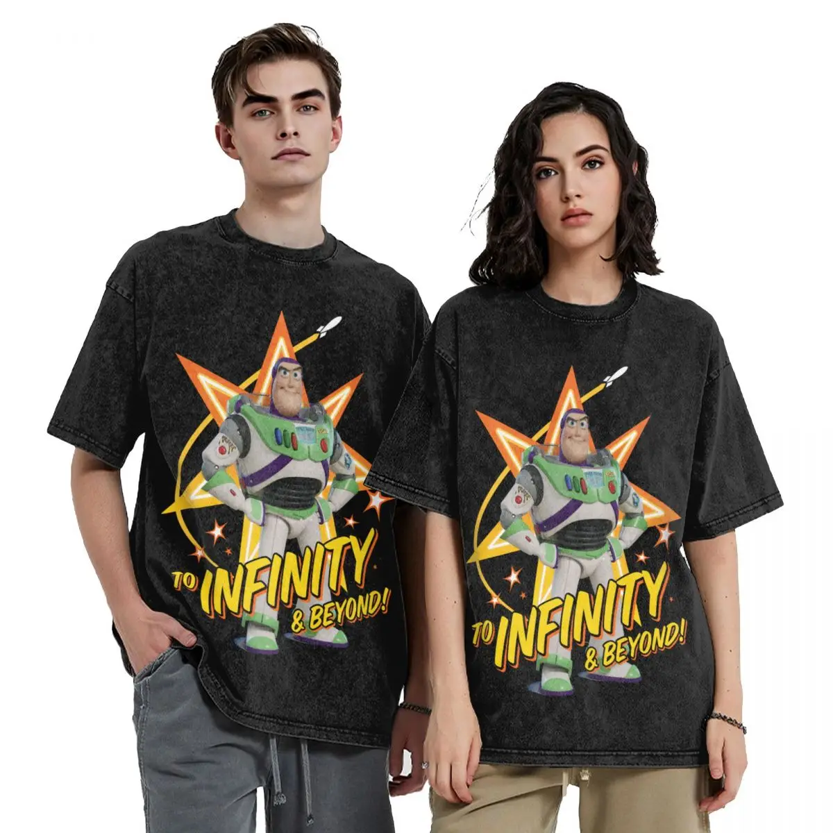 Graphic Printed Toy Story Buzz To Infinity & Beyond Stars Shirts Merch Men Women Washed Tees High Street T-shirts