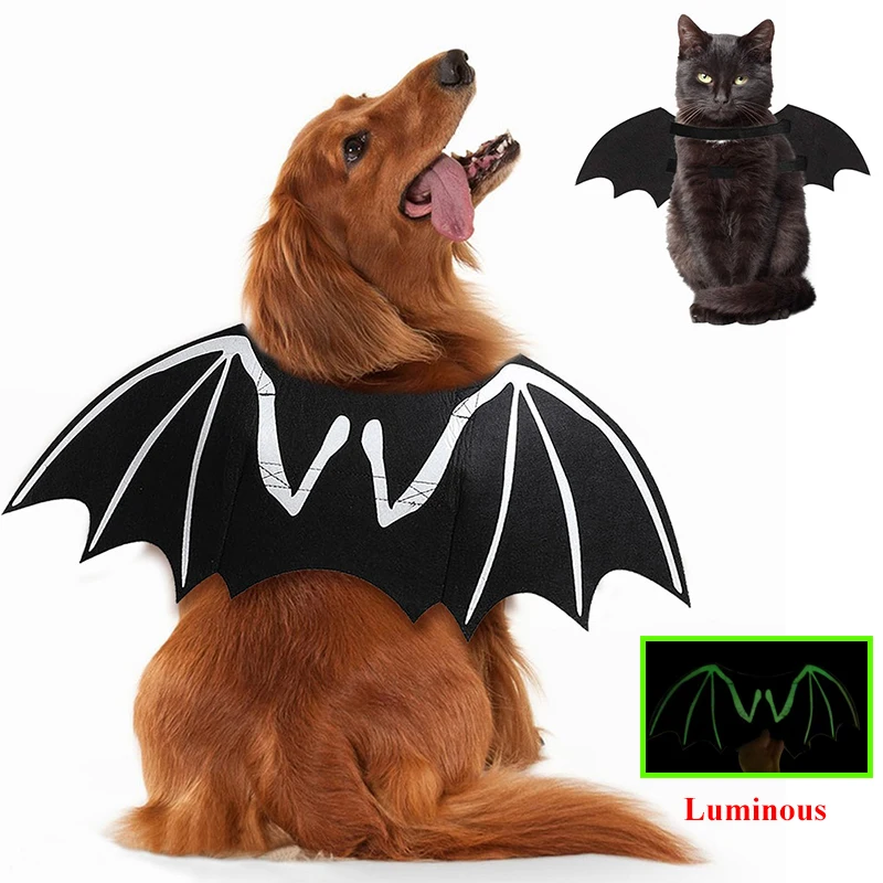 

Pet Halloween Costumes, Dog Cat Bat Costume Cool Luminous Skeleton Bone Bat Wings Pets Cosplay Dress Up Apparel