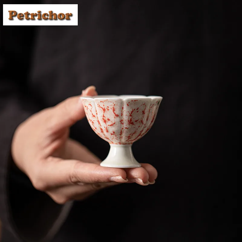 45ml Pine Stone Red Ice Crystal Blue High Footed Teacup Vintage Tea Bowl Set Of Cups Smelling Cup Chazhan Master Cups Cafes Gift