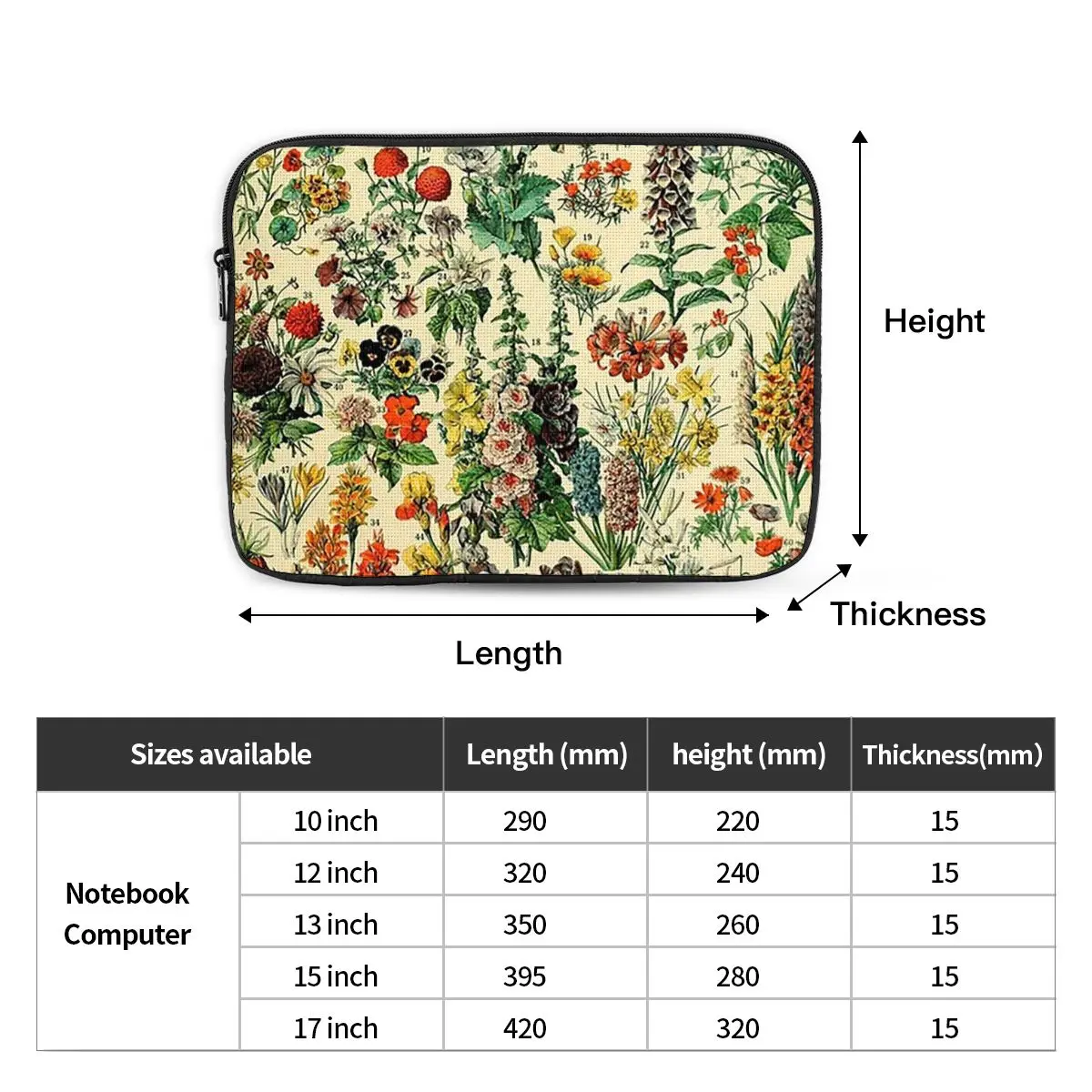 Types Of Flowers, Adolphe Millot Notebook Laptop Bag Case Pouch Notebook Sleeve Cover Bag Tablet Shockproof Case Bag