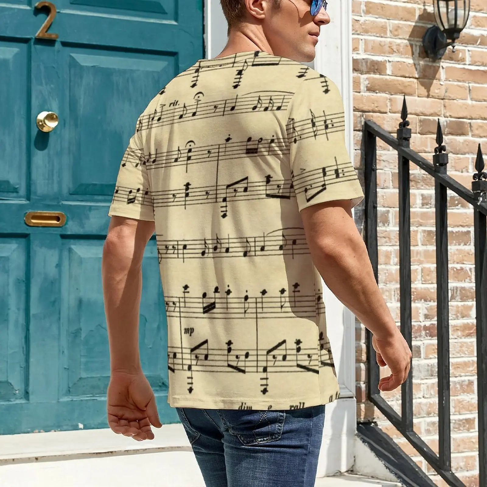 Oversized T-Shirt Summer Antique Sheet Music T Shirts Vintage Print Basic Crewneck Tshirt Men Fashion Graphic Clothes