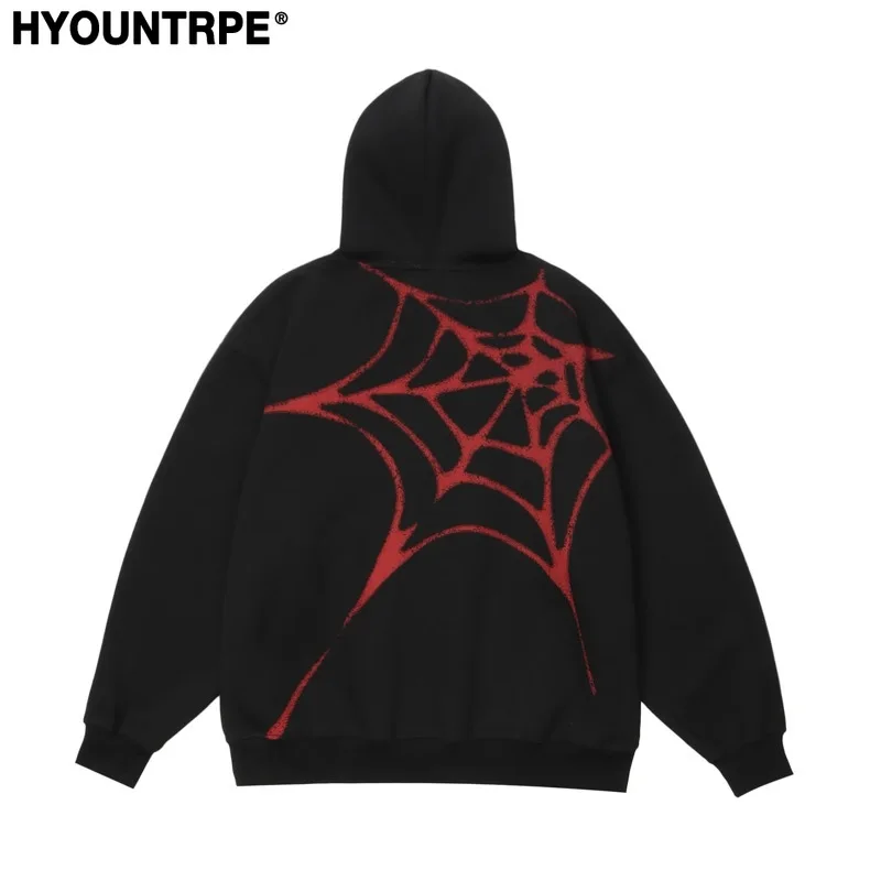 Fashion Spider Web Printed Hoodies Unisex Hip Hop Y2k Sweatshirt Streetwear Mens Casual Hooded Autumn Warm Loose Tops Hoodies