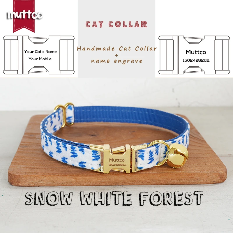 MUTTCO Engraved cute and beautiful self-design personalized cat collars SNOW WHITE FOREST handmade collar  2 sizes UCC154