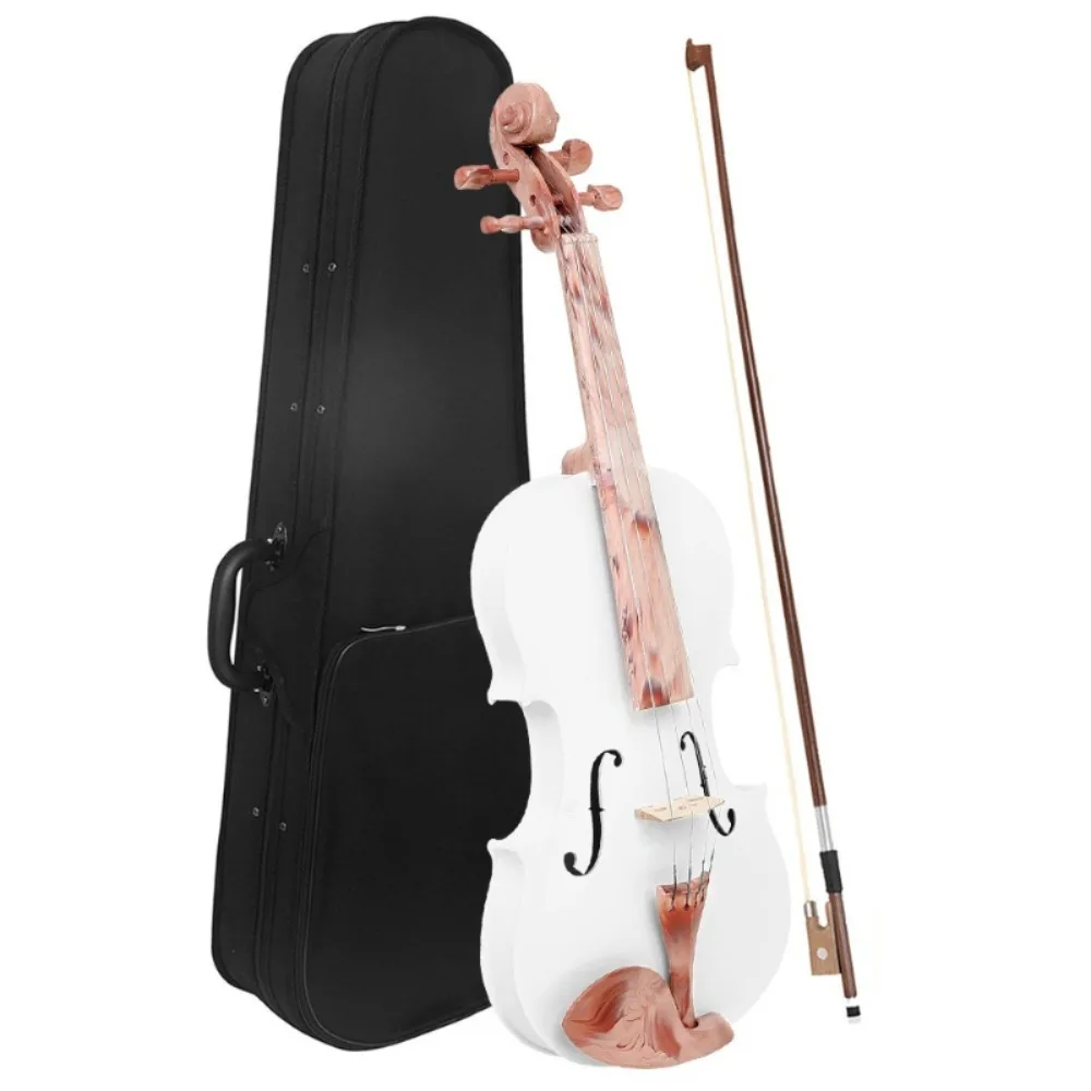 Violín Blanco de Madera de Tilo para Adultos Principiantes, Instrumento de Cuerda para Práctica, Violín Profesional para Interpretación Musical