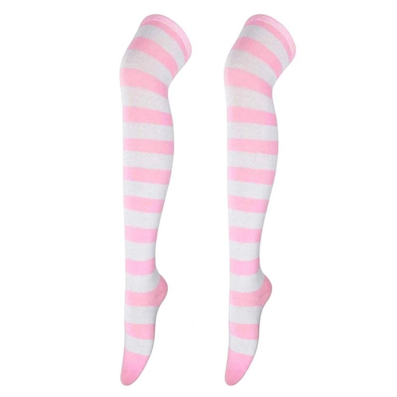 

Japanese Women Girls Thigh High Socks Christmas Holiday Party Striped Stockings