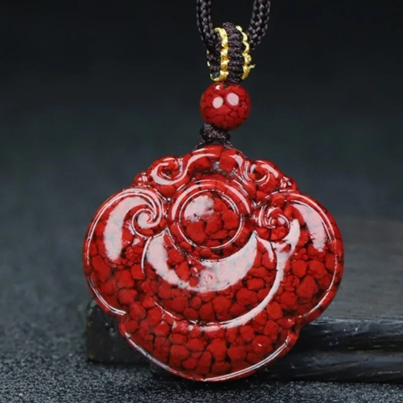 Natural Auspicious Clouds, Wish-fulfilling Peace Lock, Pendant, Cinnabar Pendant, Zodiac Year Cinnabar Necklace