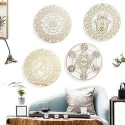 4pcs Large Wood Carved Board Set Wall Decor Penant Hollow Hand of Fatima Metatron Cube Geometric Pattern Room Hanging Orrnaments