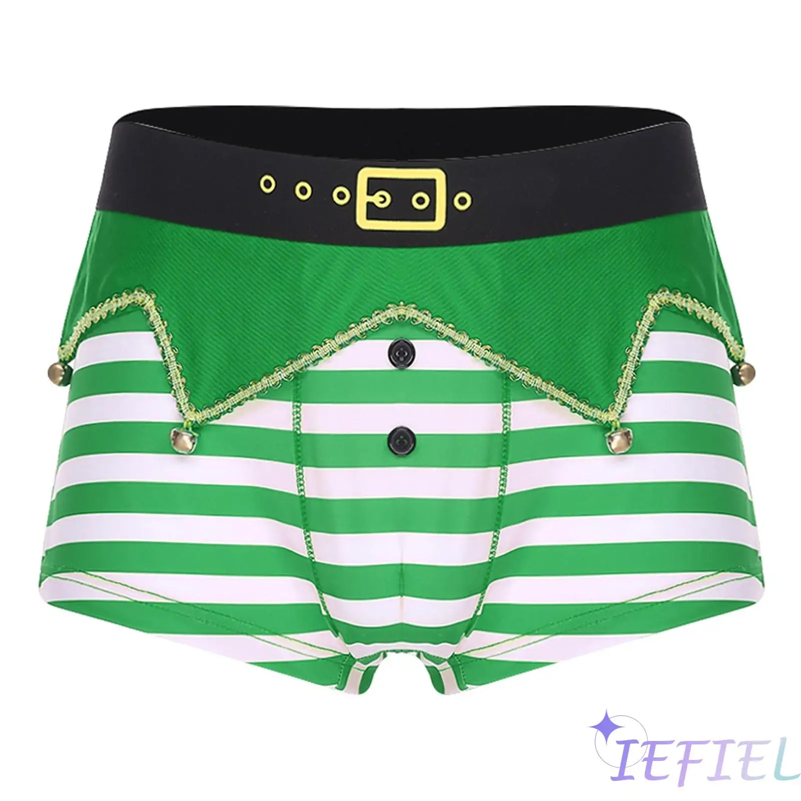 

Men Christmas Boxer Shorts Funny Novelty Holiday Santa Claus Underwear Elastic Waistband Irregular Panel Bells Striped Panties