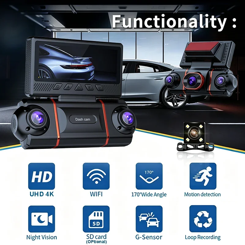 New 4CH Car Dash Cam 4K UHD 360° Panoramic WIFI Car DVR 1080P Front Rear Left Right Night Vision Car Video Recorder G-Sensor