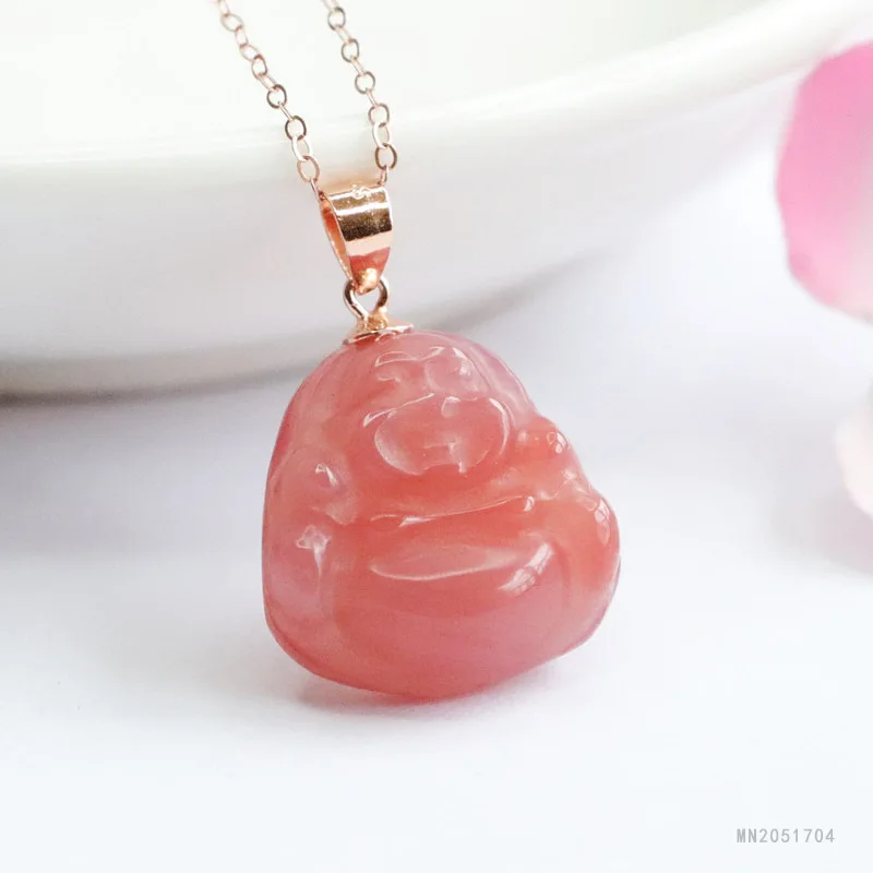 Chinese Style Lucky Blessing Wealth S925 Silver Inlaid Natural Yanyuan Agate Laughing Buddha Pendant Good Luck Transfer Amulet