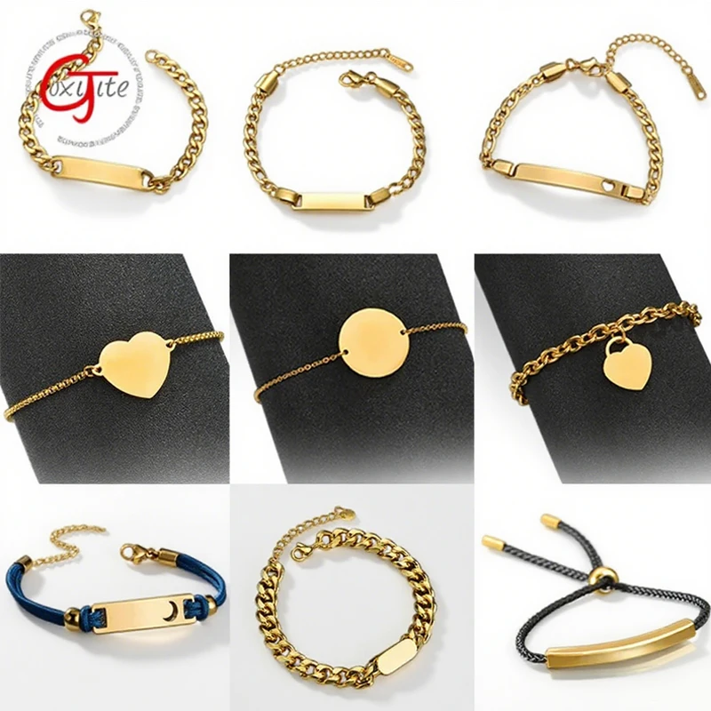 

Goxijite Stainless Steel Bracelets Engrave Name Various Styles For Women Men Heart Circular Shaped Bracelets Jewelry Gift