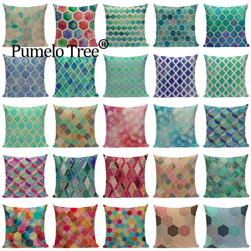 Colorful Geometric Cushion Cover Green Pink Diamond Bedroom Car Cotton Polyester Home Decoraction Sofa Mordon Custom Pillow Case