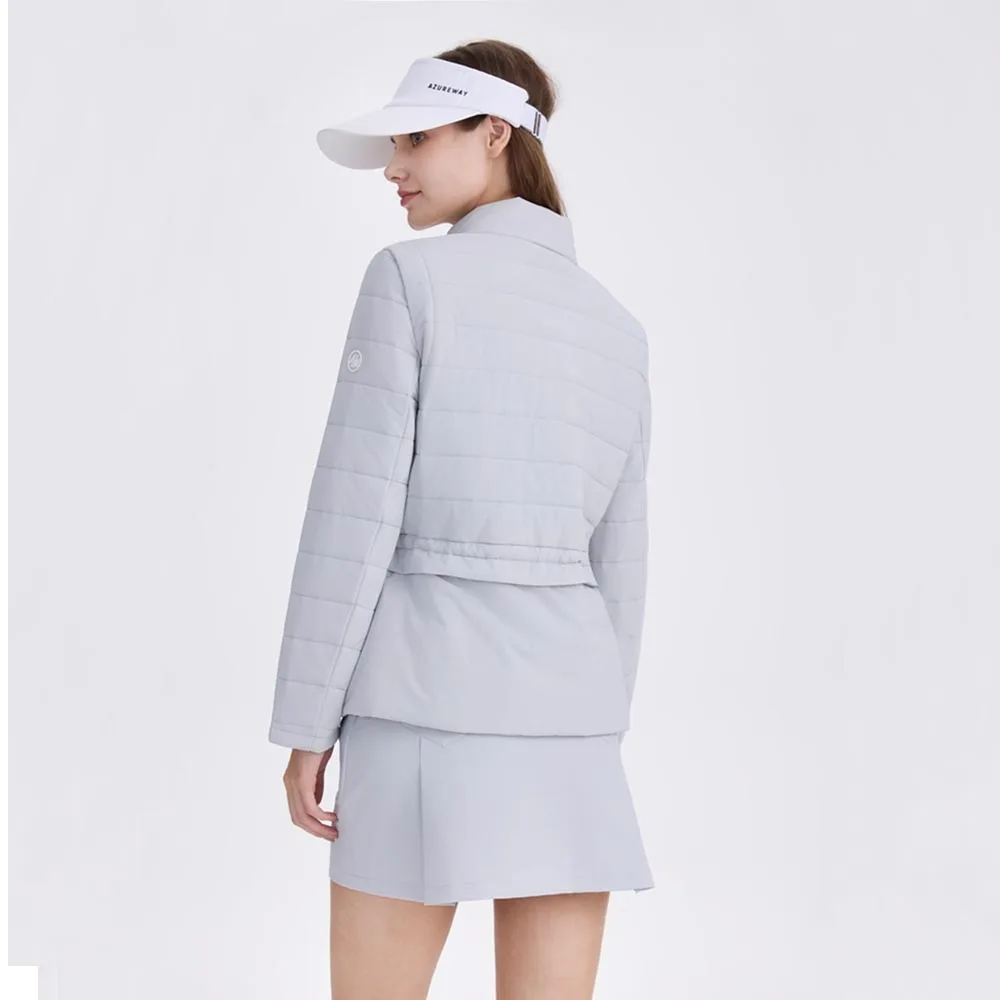 AW سترات نسائية للخريف والشتاء دافئة للرياضات الخارجية معطف مبطن سميك مخصر قابل للتعديل مقاوم للرياح وأكمام طويلة باللون الرمادي #3