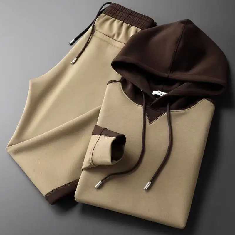 

2026 Spring/Autumn New Men's Hooded Hoodie Set Splicing Color Contrasting Hoodie Pants Two Piece Set