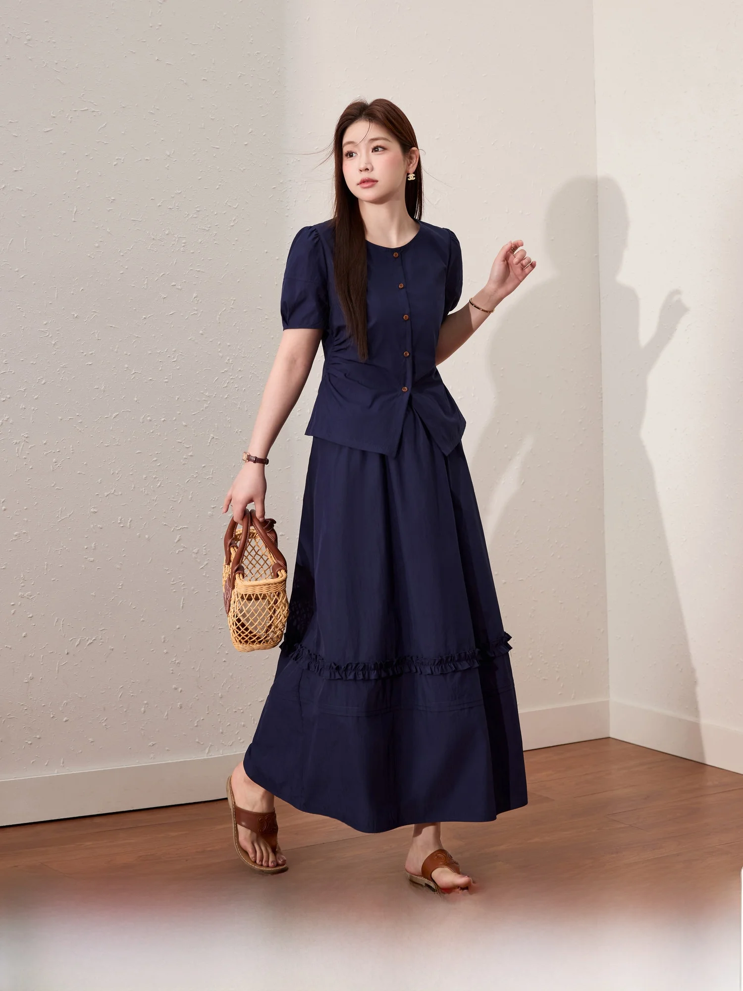 

Blue Language plus Size Women's Faion irt Waist Cinched A-Line Skirt Summer Workwear Slimming Two-Piece Set