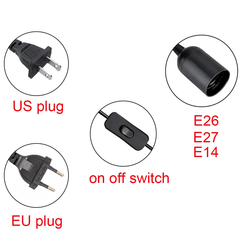 Hanging Light Bulb Socket with Cord 1.8M EU US Plug in Light Socket E14 E27 E26 Extension Lantern Power Cable with On/Off Switch