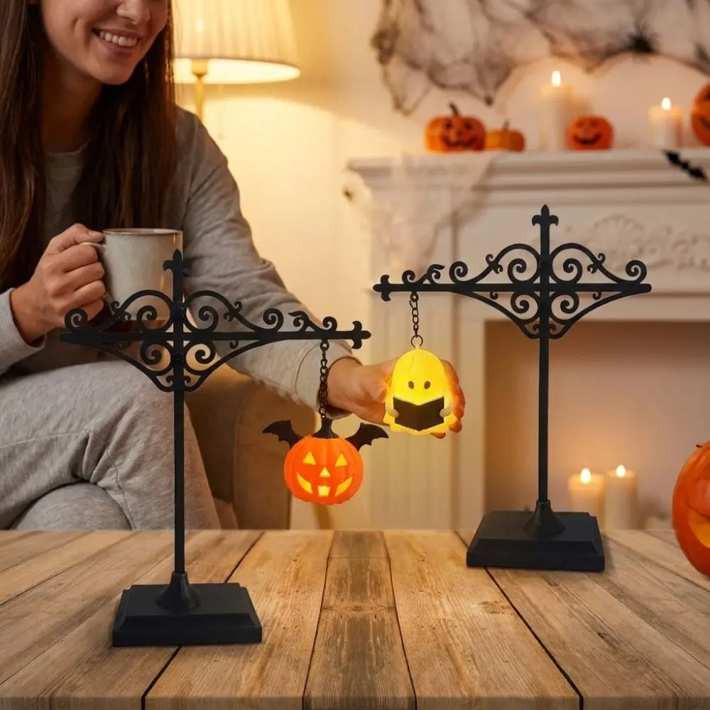 Vintage Library Bookshelf Lantern Warm LED Ghost Pumpkin Bookshelf Lantern Light Gothic Decorative Halloween Reading Light