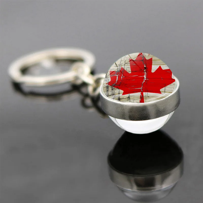 Flag of Canada Key Chain Pendant Double-sided Glass Maple Leaf Exquisite Gifts