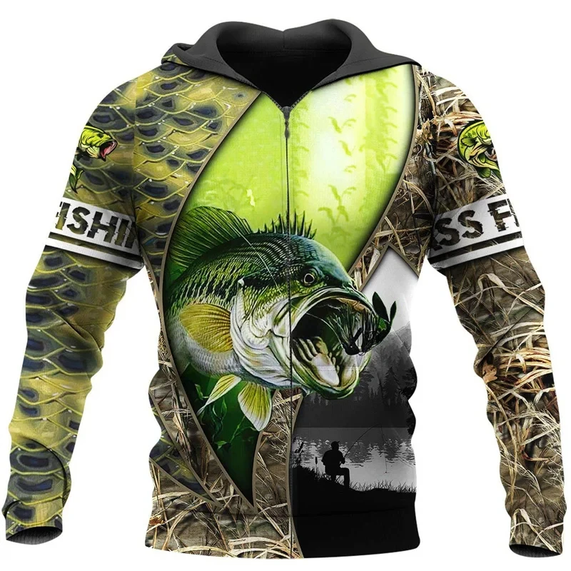 Men’s Zipper Hoodies Fishing Graphic 3d Print Sweatshirts Men Hooded Oversized Hoodie Casual Zip Up Tracksuits Clothing Tops