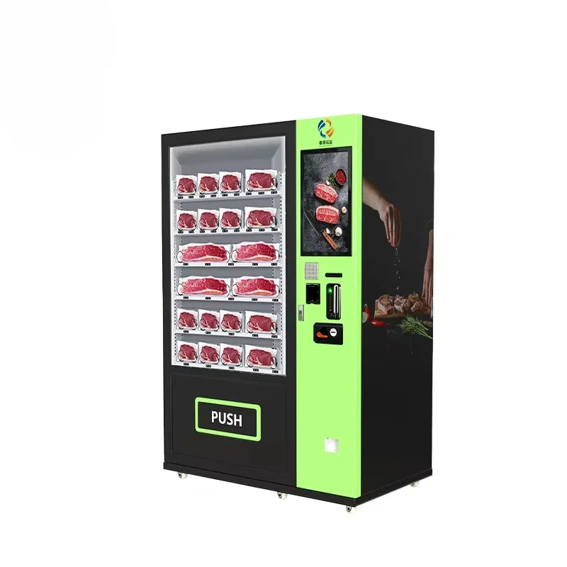 Fresh Frozen Meat Vending Machine Premium Beef Other Fresh Products Refrigeration Coin Payment System Touch Screen Metal