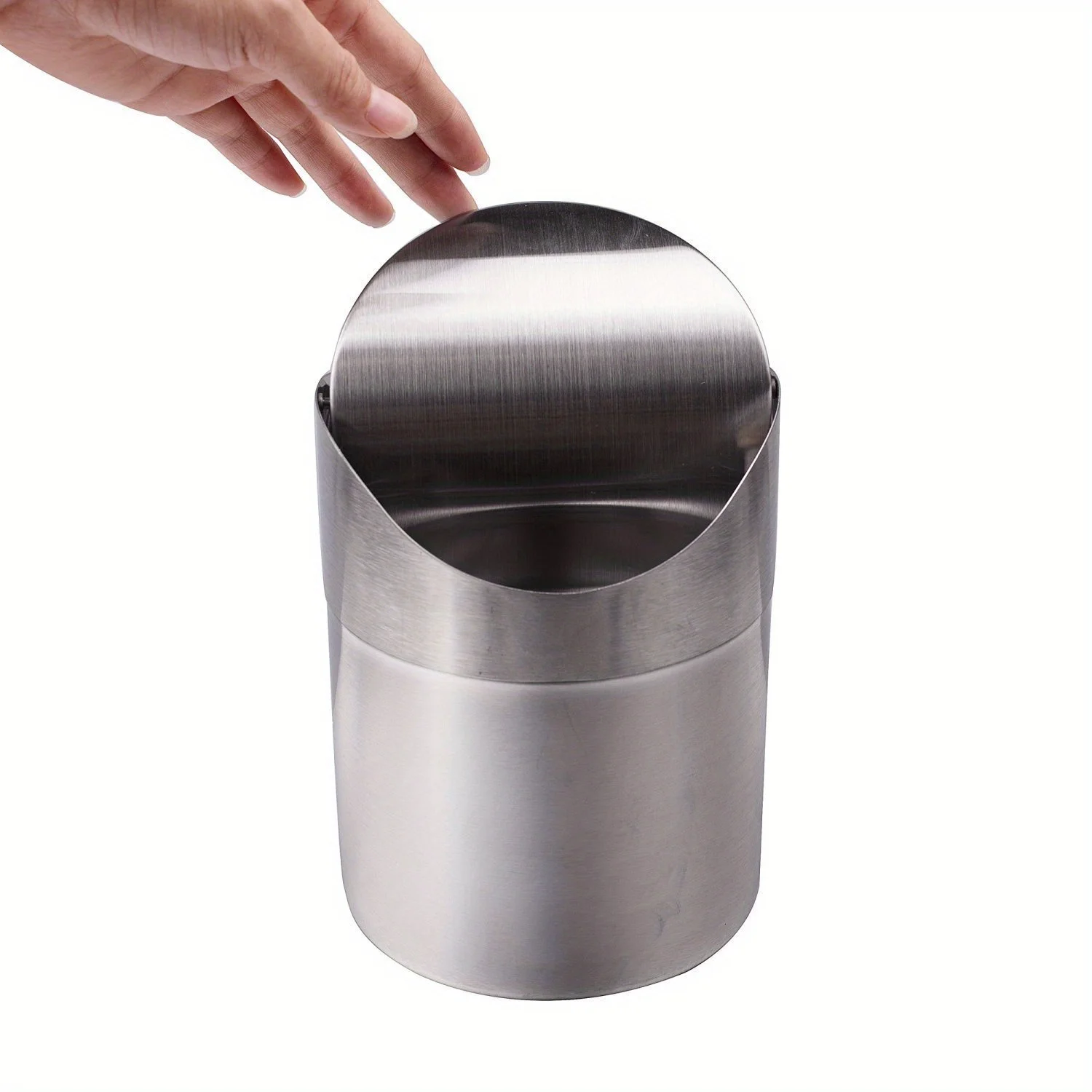 Eco-Friendly Stainless Steel Desktop Trash Can with Swing Lid - Stylish & Durable for Home & Office