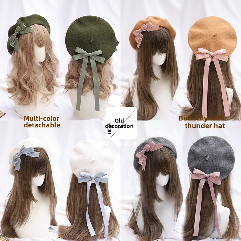 Removable Multi-Color Handmade Bow Bud Hat Painter Hat Japanese Lolita Ribbon Beret