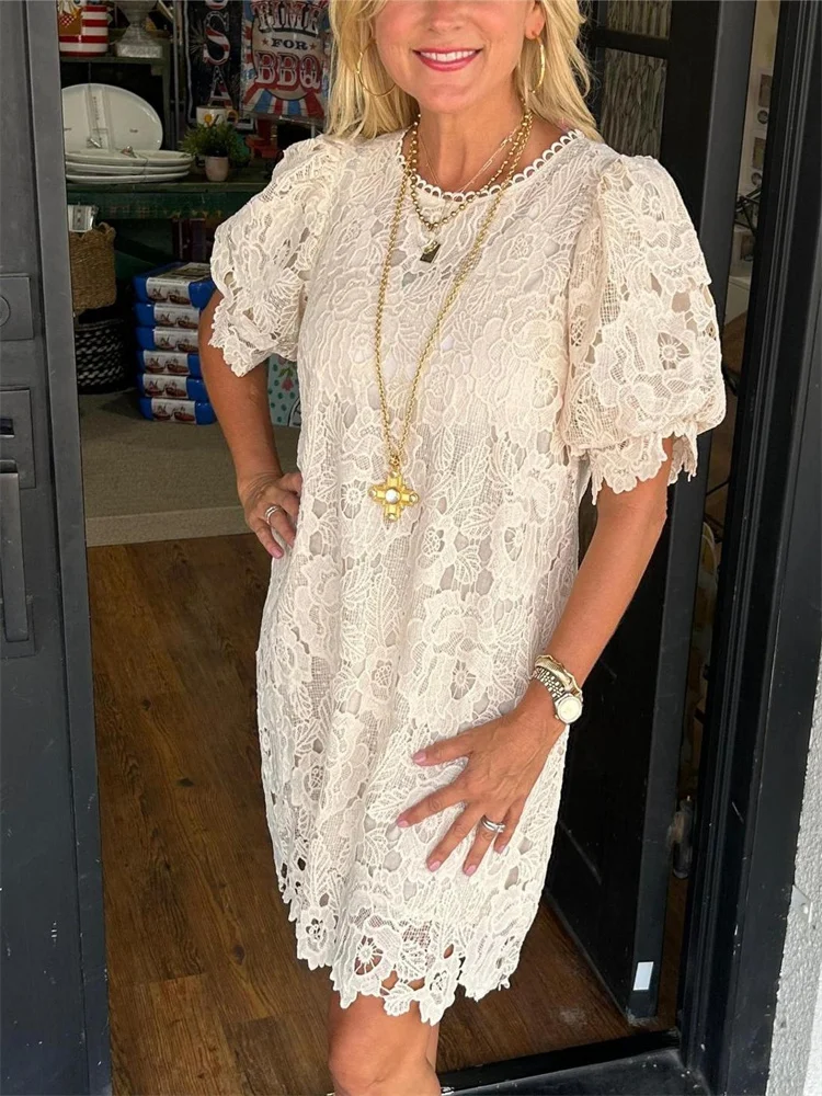 

Summer New Amazon Foreign Trade Women's Lace Short sleeved Dress